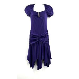 vintage 80s drop‎ waist rushed open back purple cocktail party prom dress S